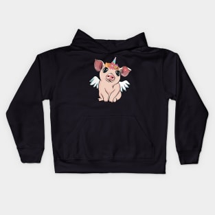 pig unicornand flowers crown Kids Hoodie